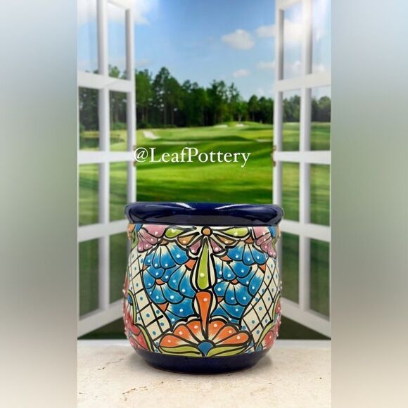 Vibrant Talavera Planter with Drainage Hole | Hand-Painted Mexican Ceramic Pot - Picture 13 of 13